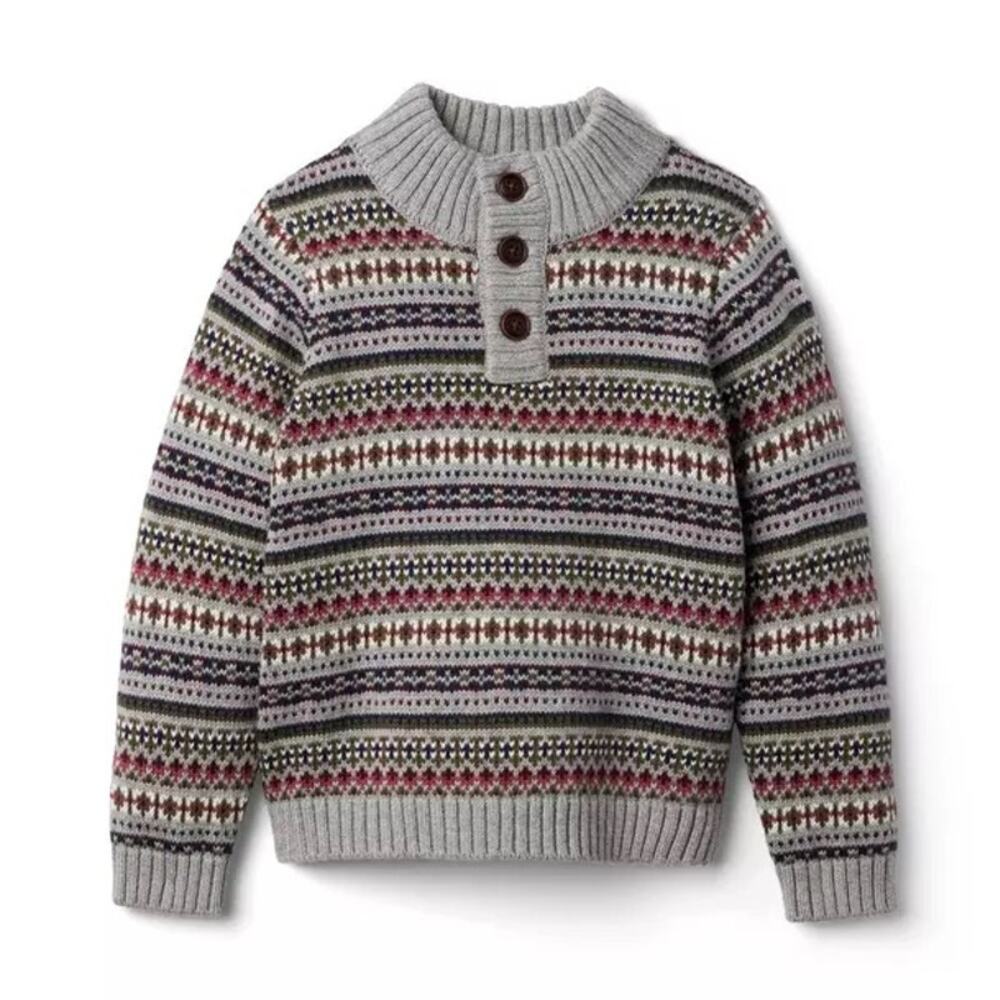 Janie and Jack‎ Boys 6 Fair Isle Sweater Blue Gray Winter Holiday Knit